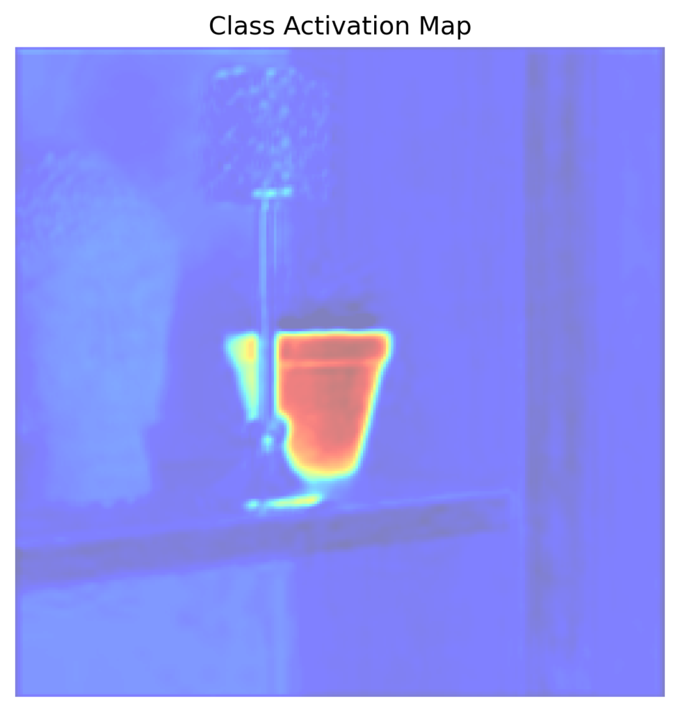 class activation map that shows which pixels have contributed to the incorrect prediction for this instance