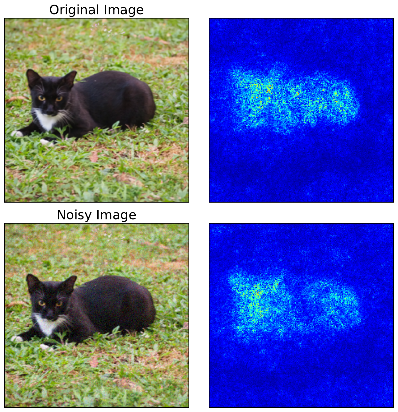 comparison of gradients from original and noisy image. A small amount of noise can lead to significant changes in the gradients.